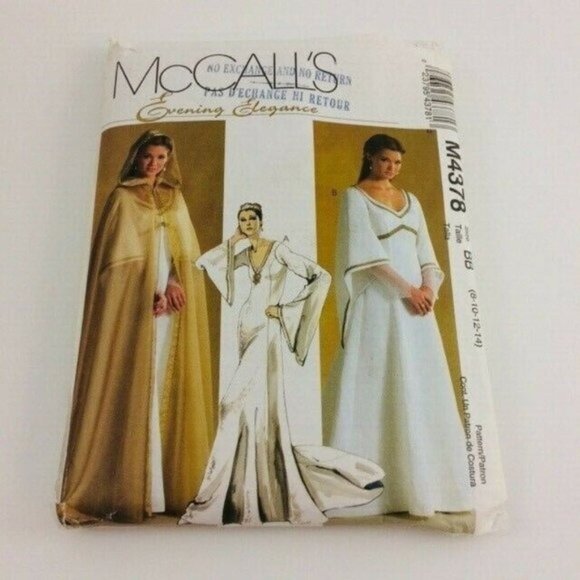 McCalls Pattern 4378 Cape Lined Dress Medieval Faire Evening Elegance Uncut 8-14 - Picture 1 of 12